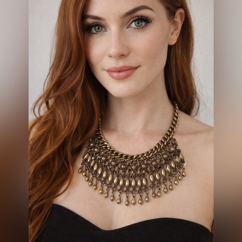 Boho Antique Yemen Look Veil Fringe Necklace